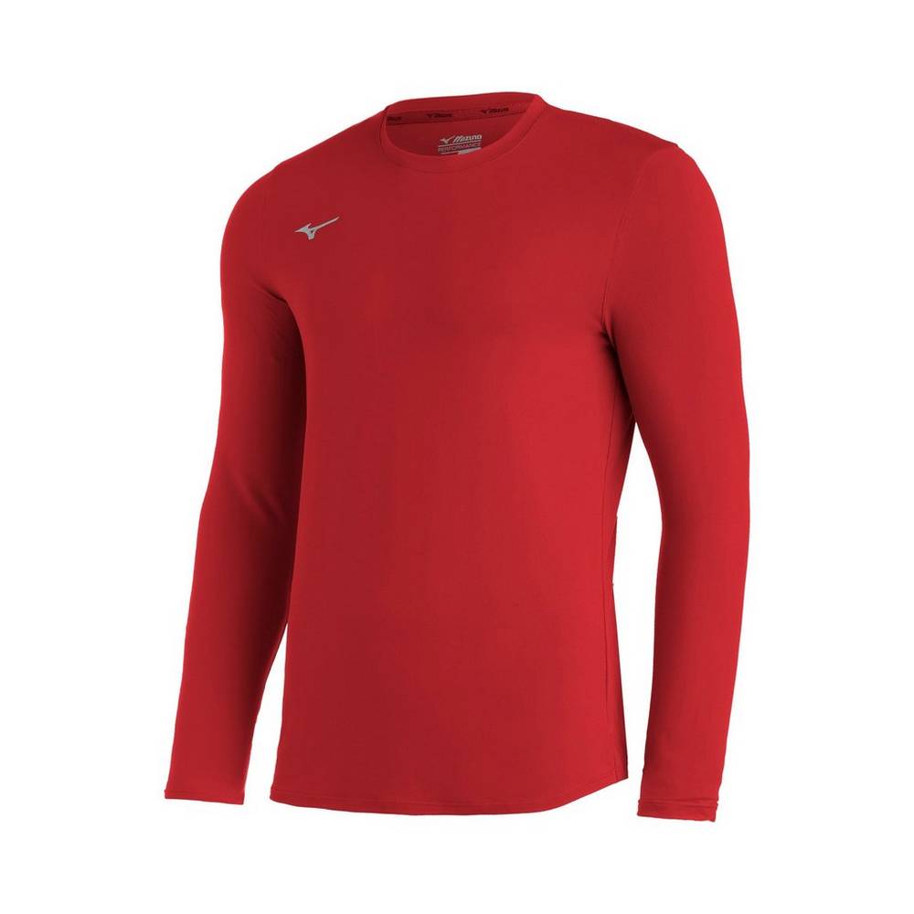 Mizuno Comp Diamond Long Sleeve Crew Férfi Futópóló Piros UGO281973